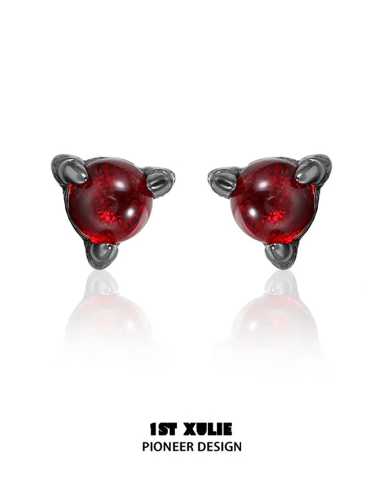Loong 925 Sterling Silver Black Gold Dragon's Claw Red Crystal Stud Earrings™