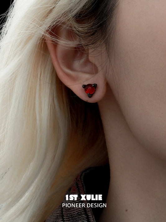 Loong 925 Sterling Silver Black Gold Dragon's Claw Red Crystal Stud Earrings™