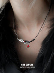 Lucifer Red Crystal 18K Black Gold Feather Necklace™