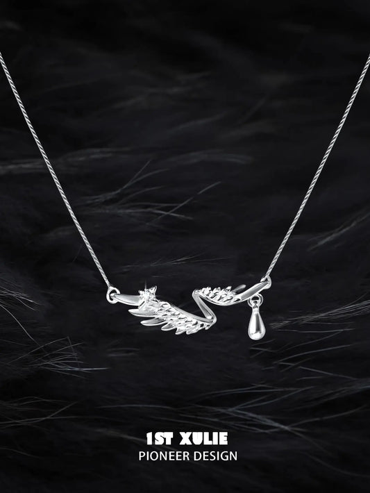 Lucifer 925 Sterling Silver Small Newborn Plume Pendant Choker Necklace™