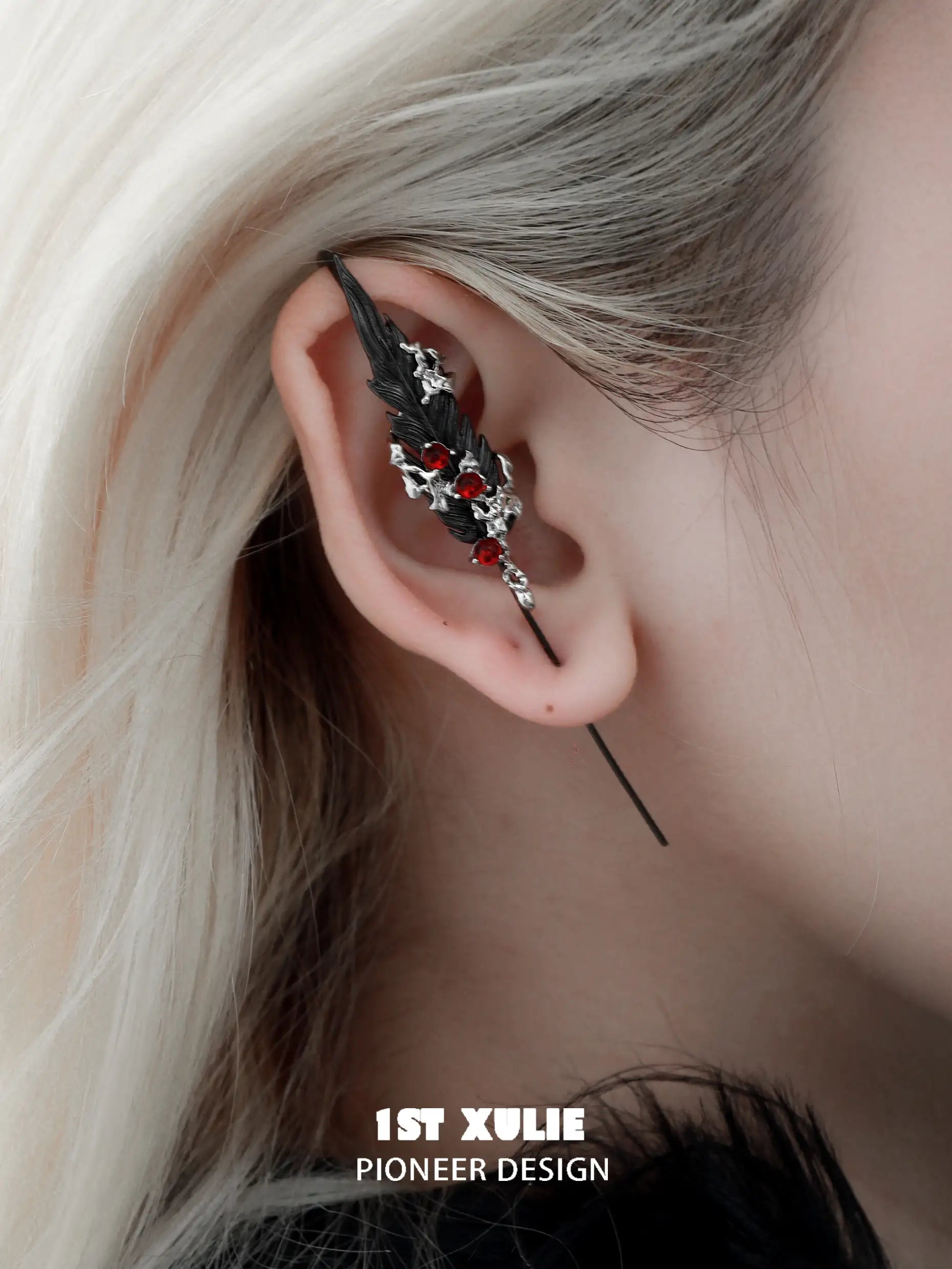 Lucifer Red Crystal 18K Black Gold Plated Ear Hook Needle Piercing Earring™