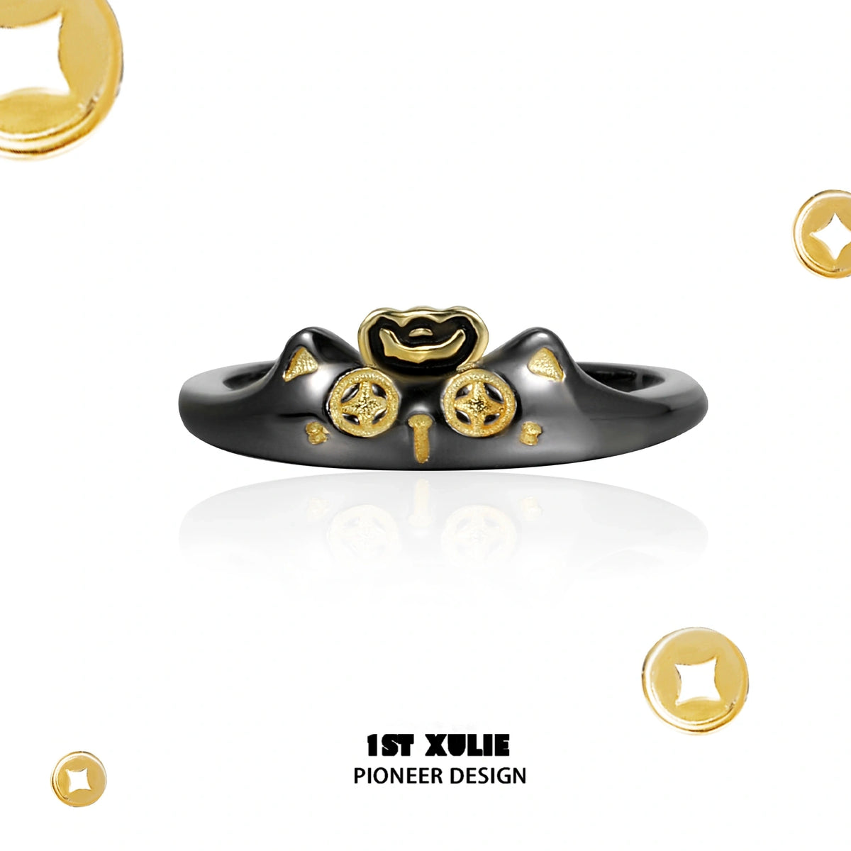 Lucky Cat S925 스털링 실버 18K 골드 도금 고양이 오픈 엔드 링 A™