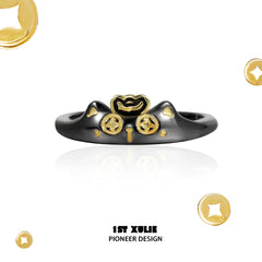 Lucky Cat S925 Sterling Silver 18K Gold Plated Cat Open-End Ring A™