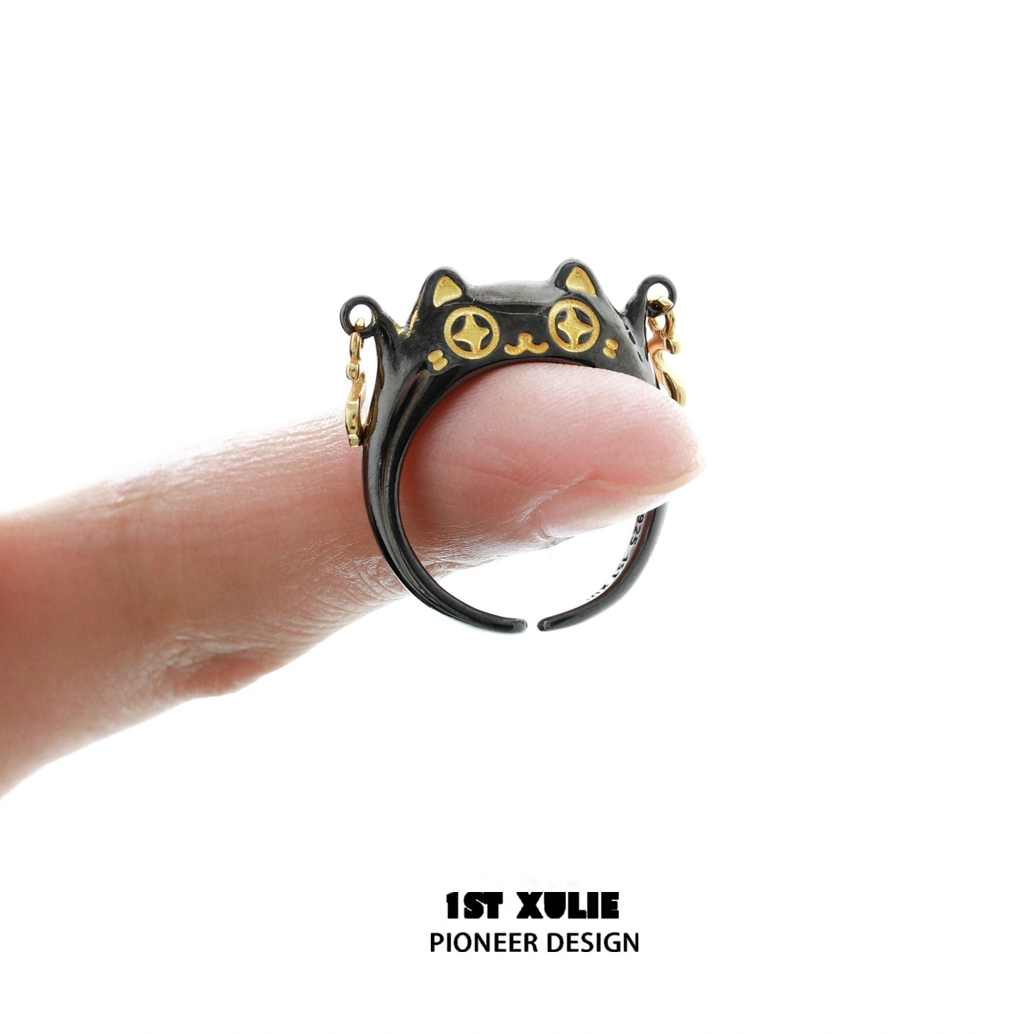 Lucky Cat S925 스털링 실버 18K 골드 도금 고양이 오픈 엔드 링 B™