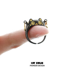 Lucky Cat S925 Sterling Silver 18K Gold Plated Cat Open-End Ring A™