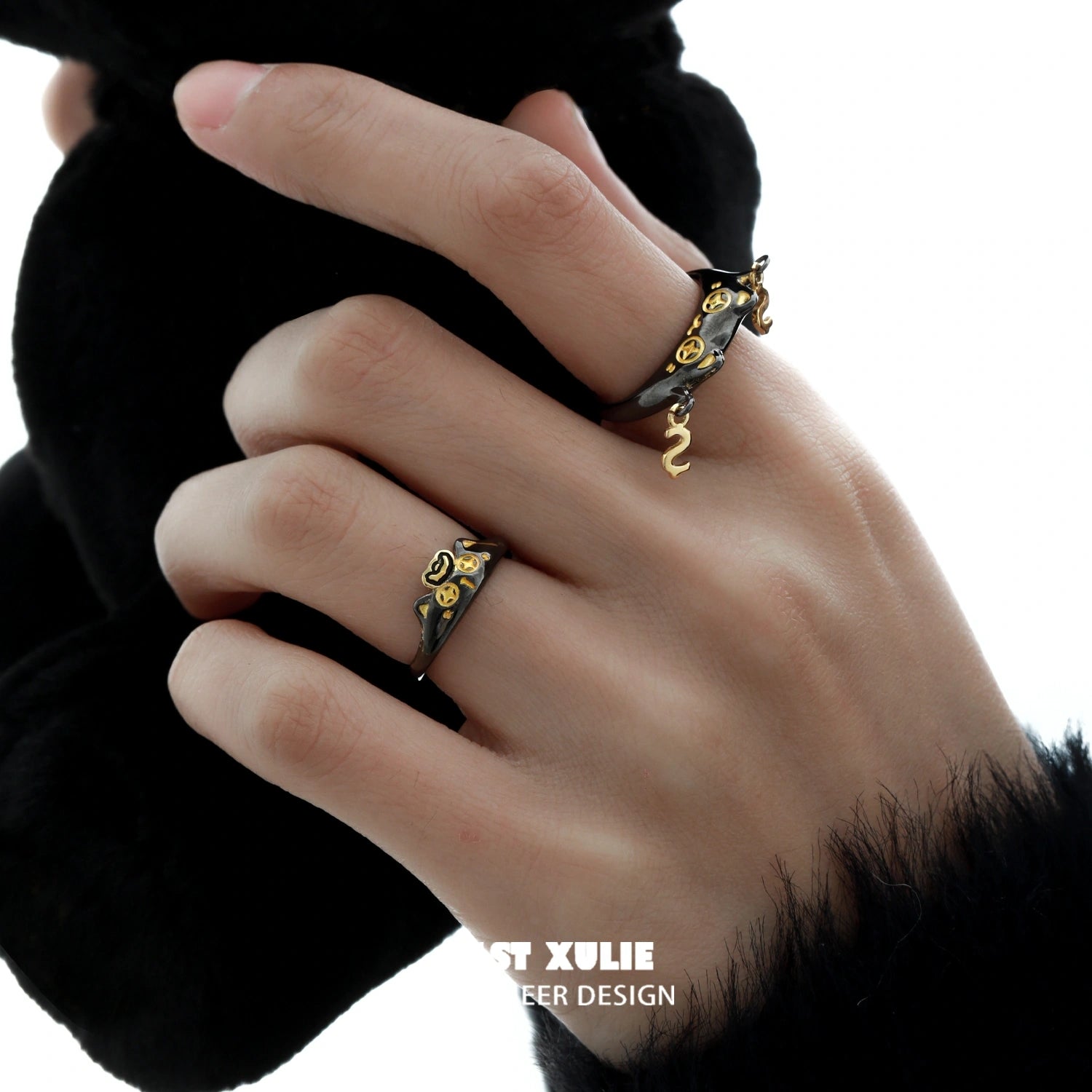 Lucky Cat S925 스털링 실버 18K 골드 도금 고양이 오픈 엔드 링 B™
