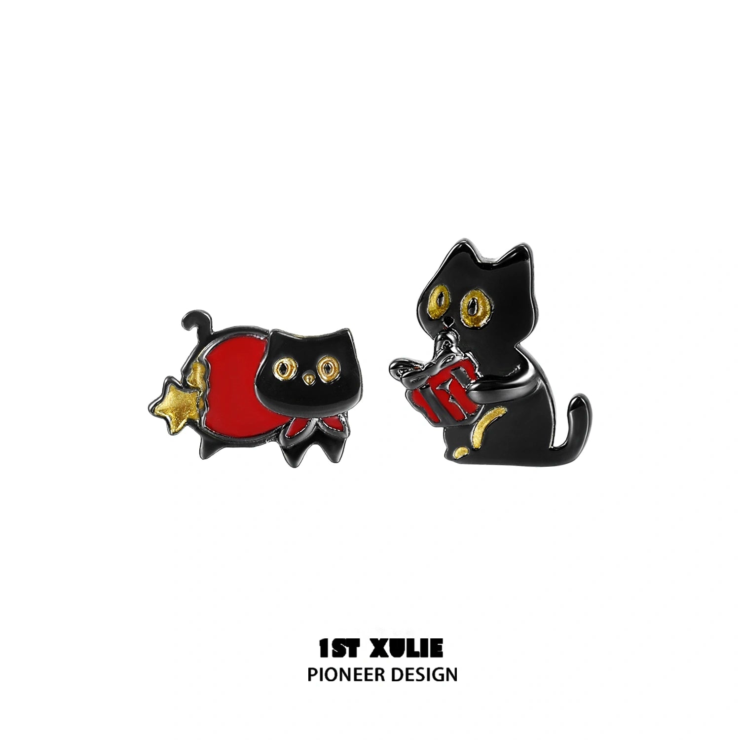 Lucky Cat S925 스털링 실버 18K 골드 도금 스터드 귀걸이™