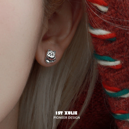 MERRY CHRISTMAS 2024 Christmas Graffiti Kitten S925 Sterling Silver Stud Earrings™