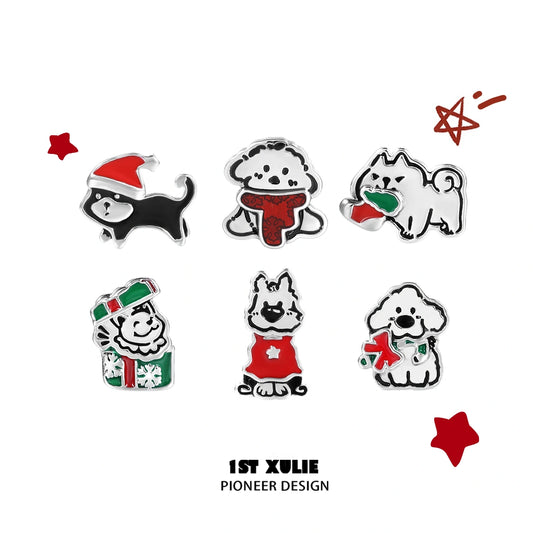 MERRY CHRISTMAS 2024 Christmas Graffiti Puppy S925 Sterling Silver Stud Earrings™