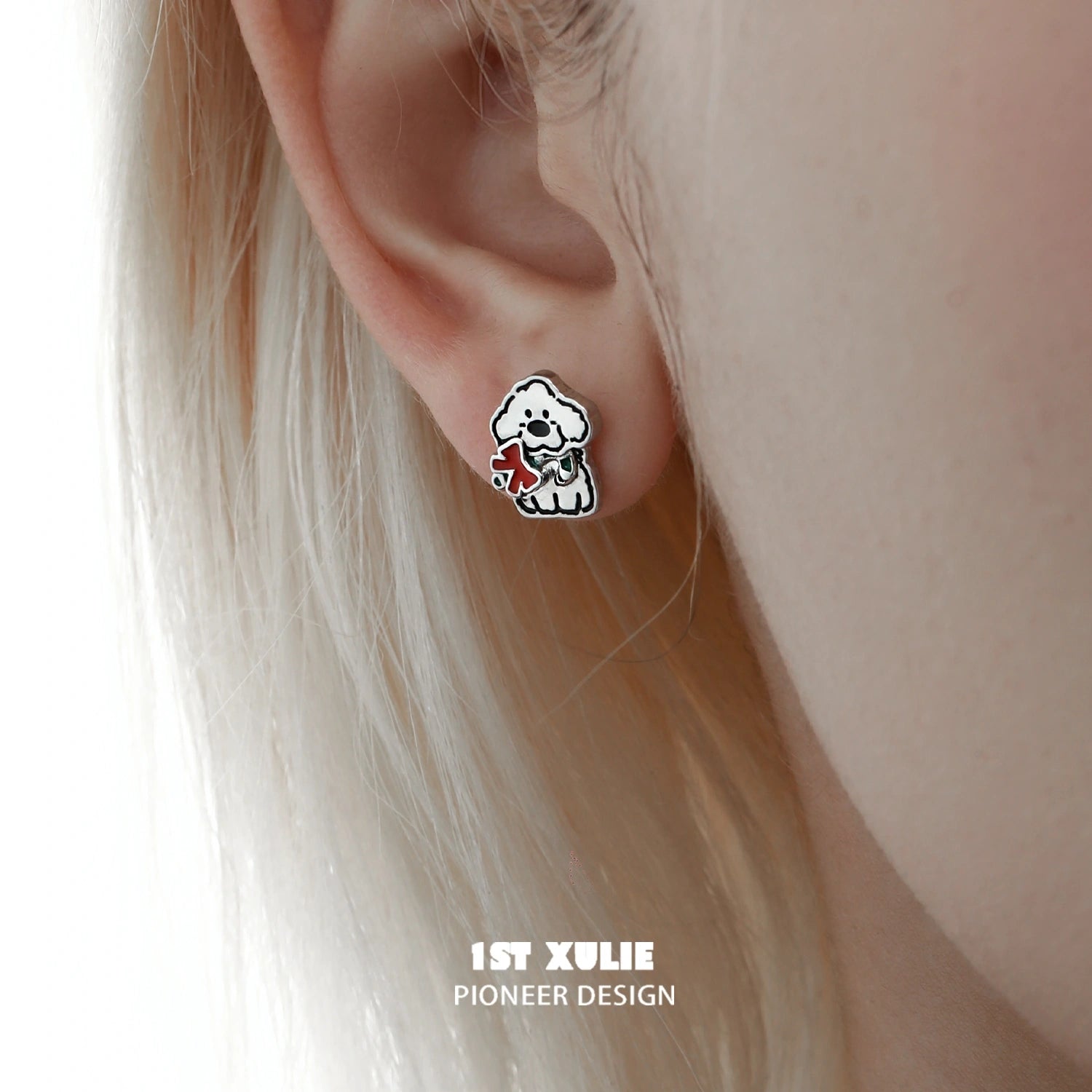 메리 크리스마스 2024 크리스마스 그래피티 강아지 S925 스털링 실버 스터드 귀걸이™