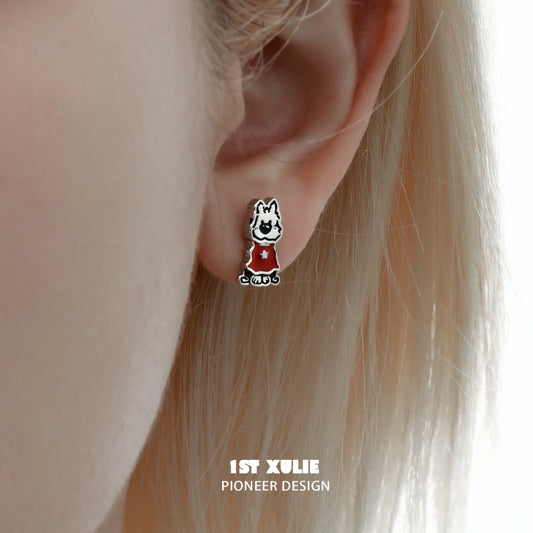 MERRY CHRISTMAS 2024 Christmas Graffiti Puppy S925 Sterling Silver Stud Earrings™