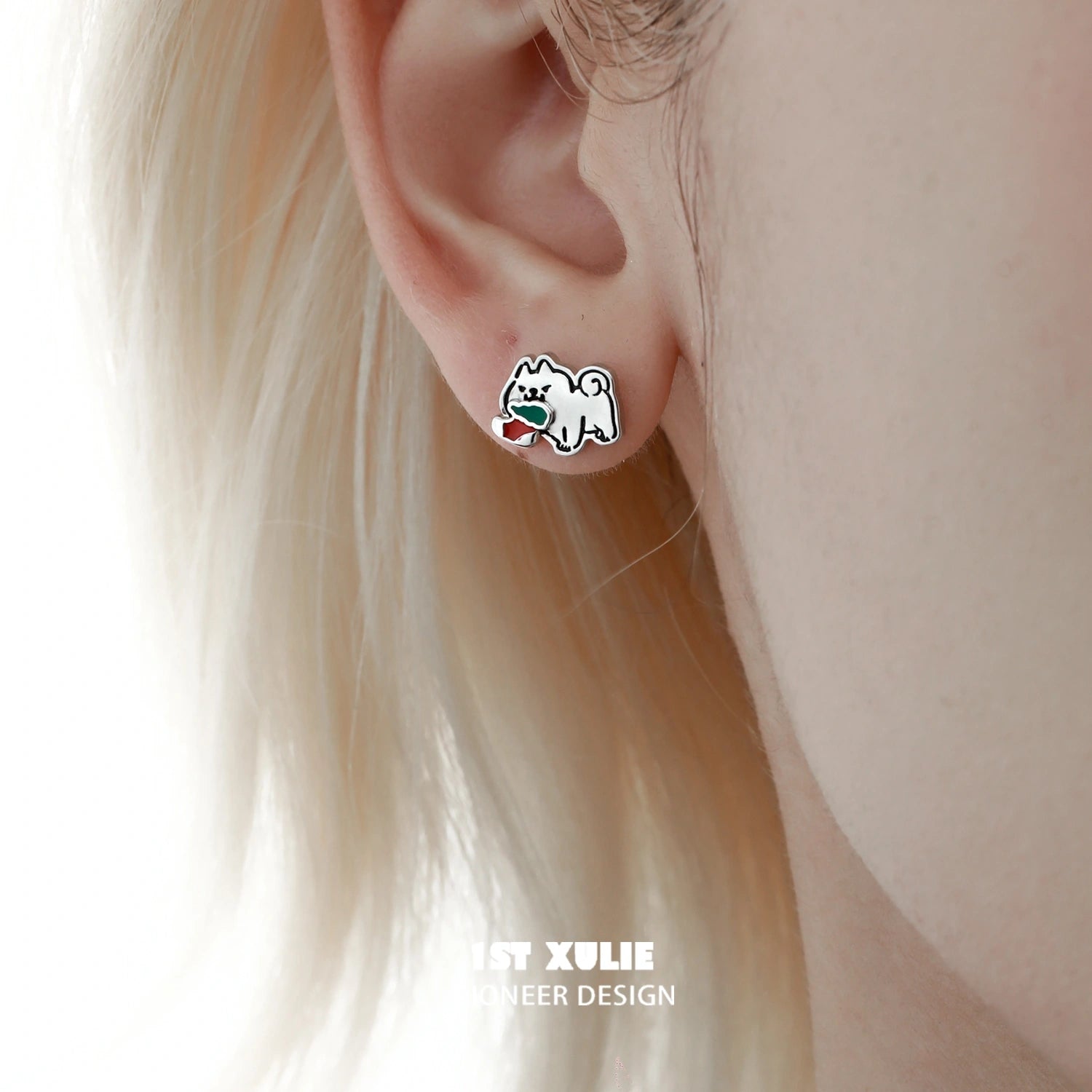 메리 크리스마스 2024 크리스마스 그래피티 강아지 S925 스털링 실버 스터드 귀걸이™