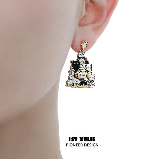 MERRY CHRISTMAS 2024 Graffiti Kitten Christmas Tree S925 18K Platinum Plating Stud Earrings™