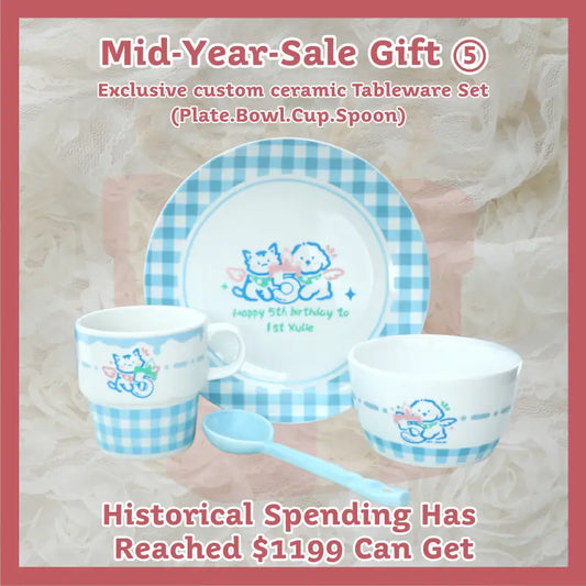 Mid Year Sale Gift ⑤-Exclusive custom ceramic Tableware Set(Plate·Bowl.cup·spoon)(historical spending has reached $1199 can Get)