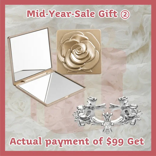 Mid Year Sale Gift ② Rose Embossed Portable Makeup Mirror + Ring (Actual Payment of $99+)