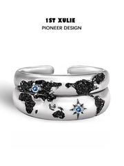 Mini World 925 Sterling Silver World Map Adjustable Open Ring™