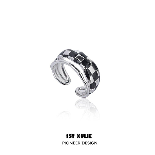 Checkerboard Sterling Silver Adjustable Opening Ring™ - 1ST XULIE