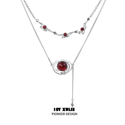 Red Nebula 18K Platinum Plated Double-Layer Tassel Choker Necklace™