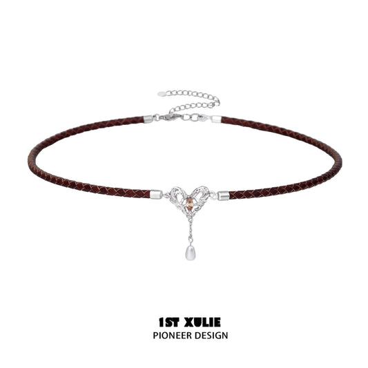 Rose Believer S925 Sterling Silver Cowhide Rope Zircon Chocker Chokers Necklaces™