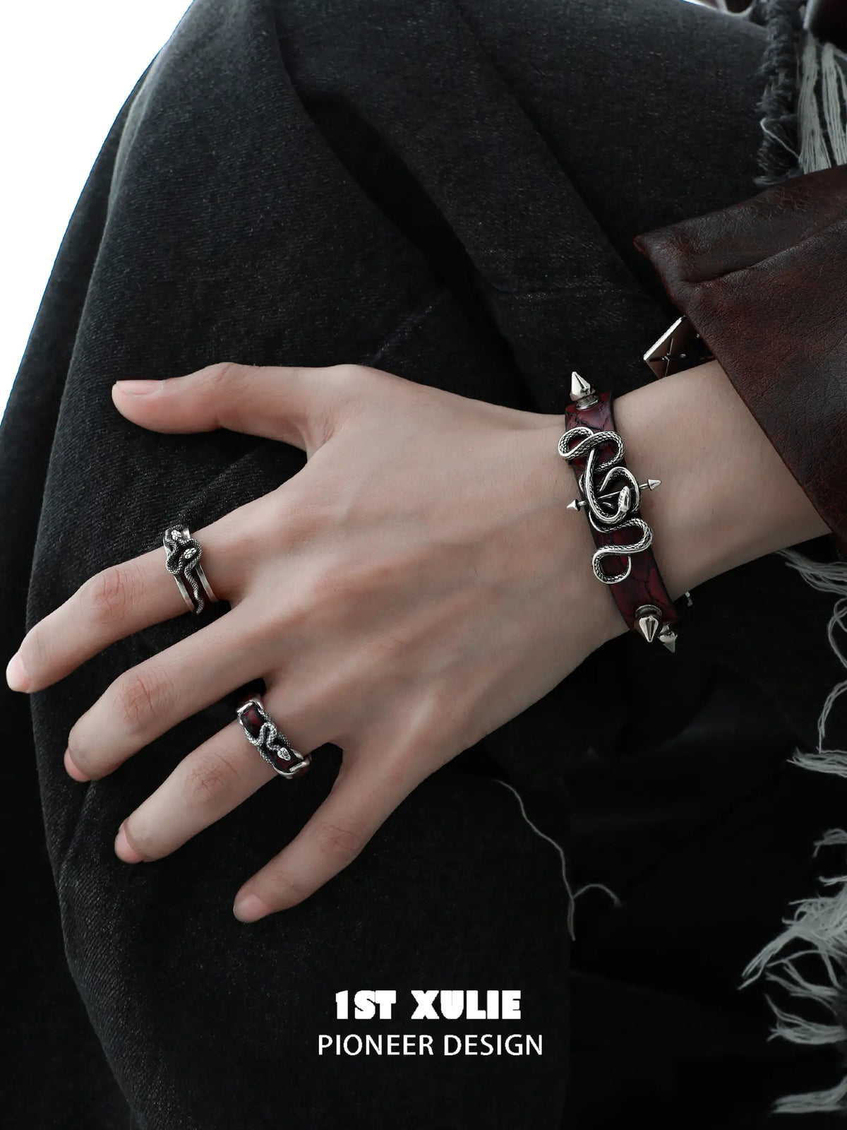 Snake Bite 18k Platinum Plated Leather Rivets Bangle Bracelet™