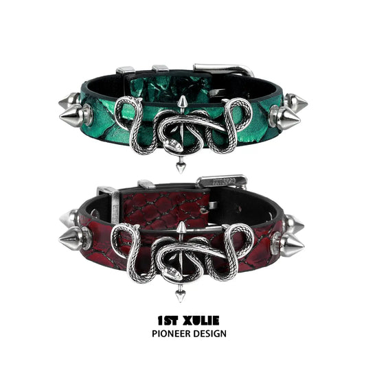 Snake Bite 18k Platinum Plated Leather Rivets Bangle Bracelet™