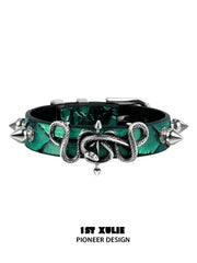 Snake Bite 18k Platinum Plated Leather Rivets Bangle Bracelet™