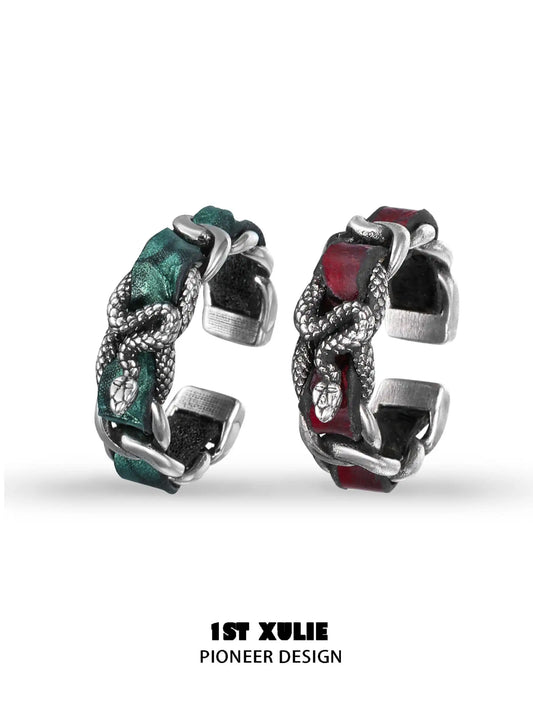 Snake Bite S925 Sterling Silver Leather Open-End Couple's Ring™