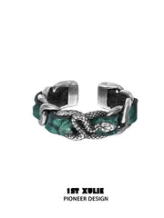 Snake Bite 18k Platinum Plated Leather Rivets Bangle Bracelet™