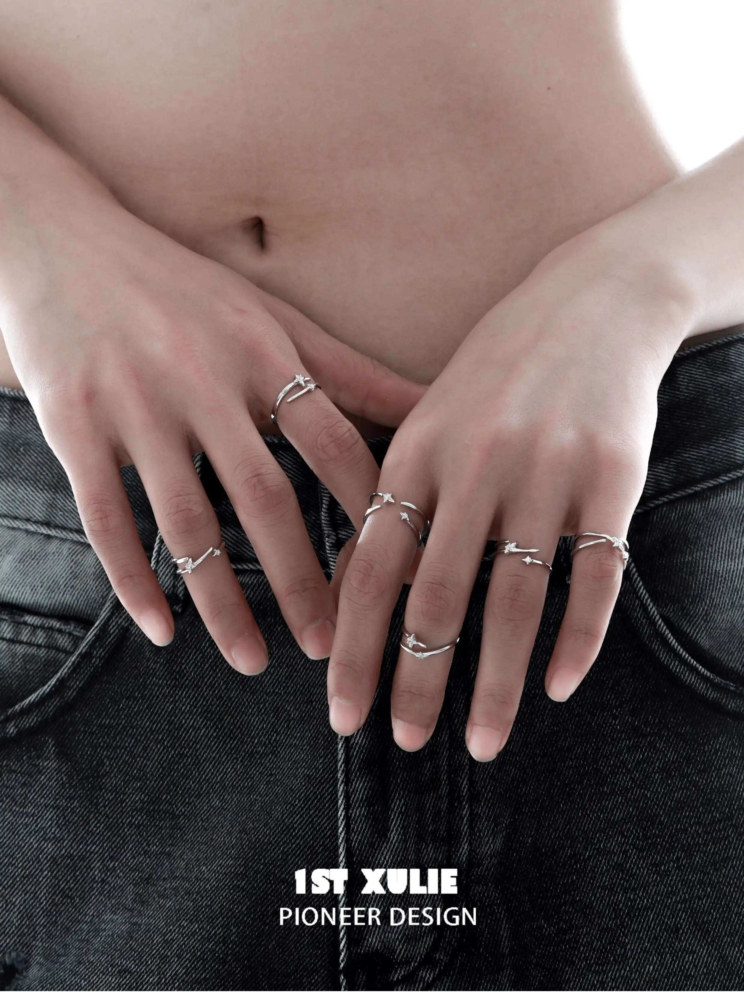 Silver Angel S925 Sterling Silver Irregular Twisted Adjustable Ring Set™