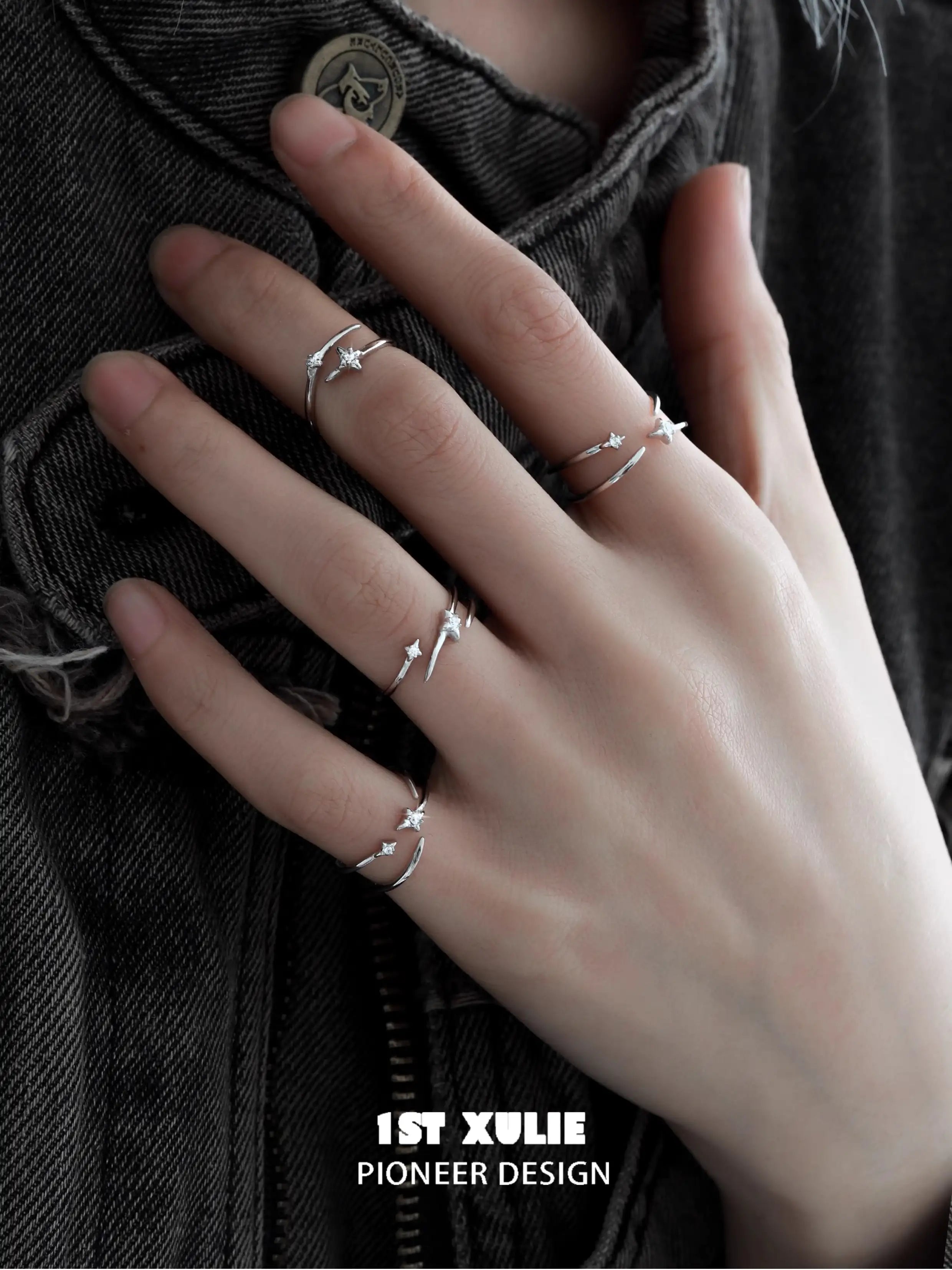 Silver Angel S925 Sterling Silver Irregular Twisted Adjustable Ring Set™