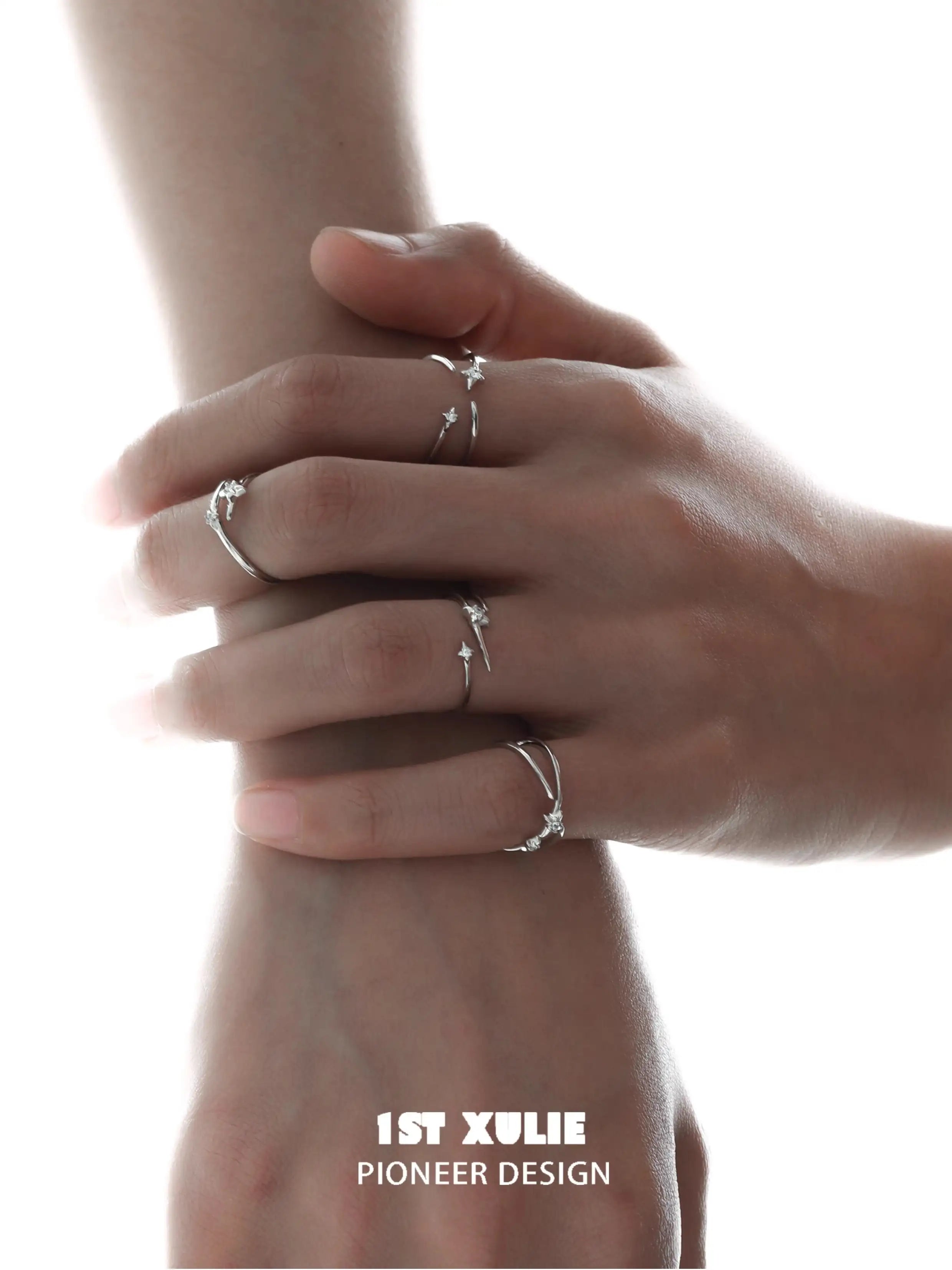 Silver Angel S925 Sterling Silver Irregular Twisted Adjustable Ring Set™