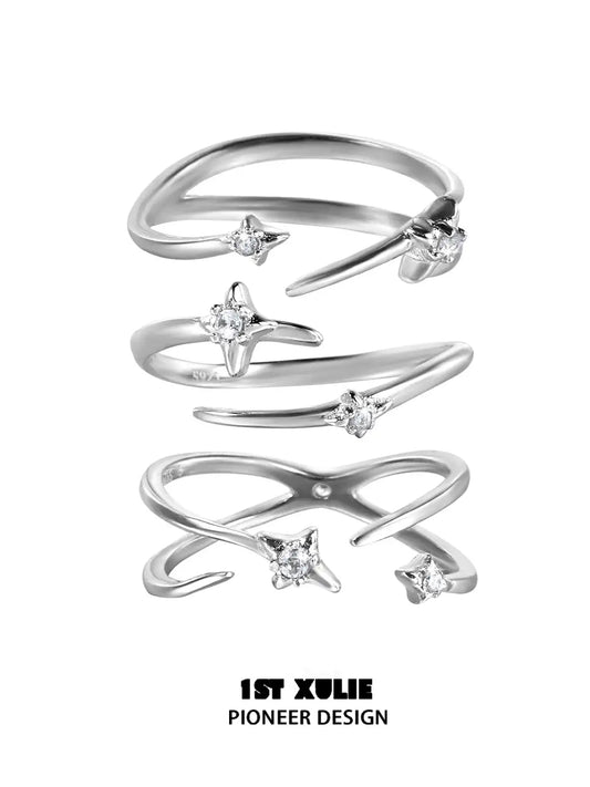 Silver Angel S925 Sterling Silver Irregular Twisted Adjustable Ring Set™