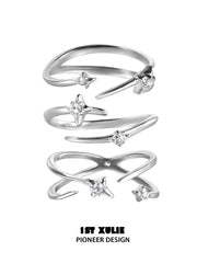 Silver Angel S925 Sterling Silver Irregular Twisted Adjustable Ring Set™