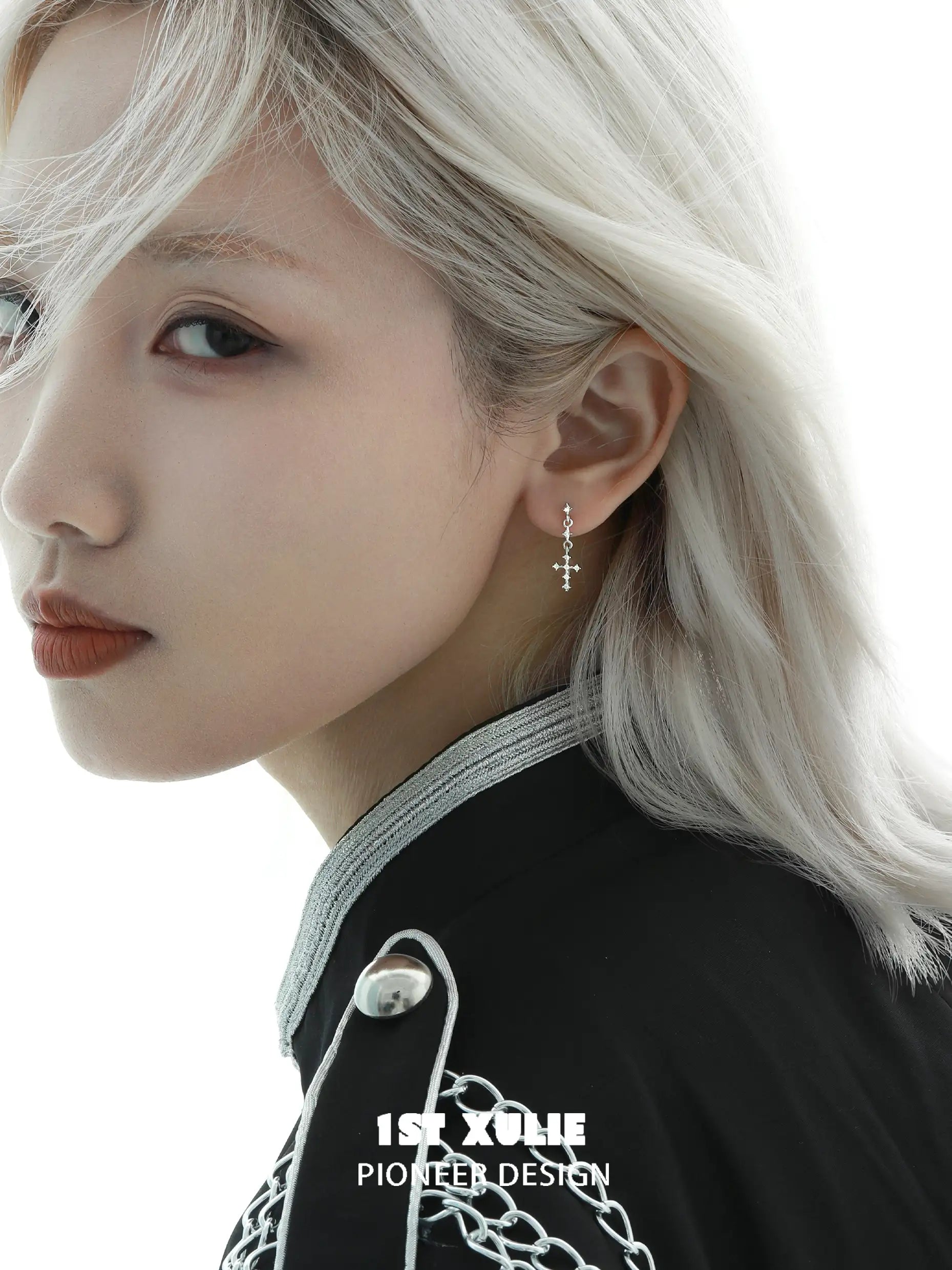 실버 엔젤 S925 스털링 실버 지르콘 투폴드 피어싱 귀걸이™