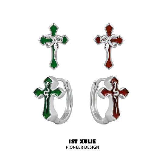 Snake Bite S925 Sterling Silver Snake ＆ Cross Earrings™