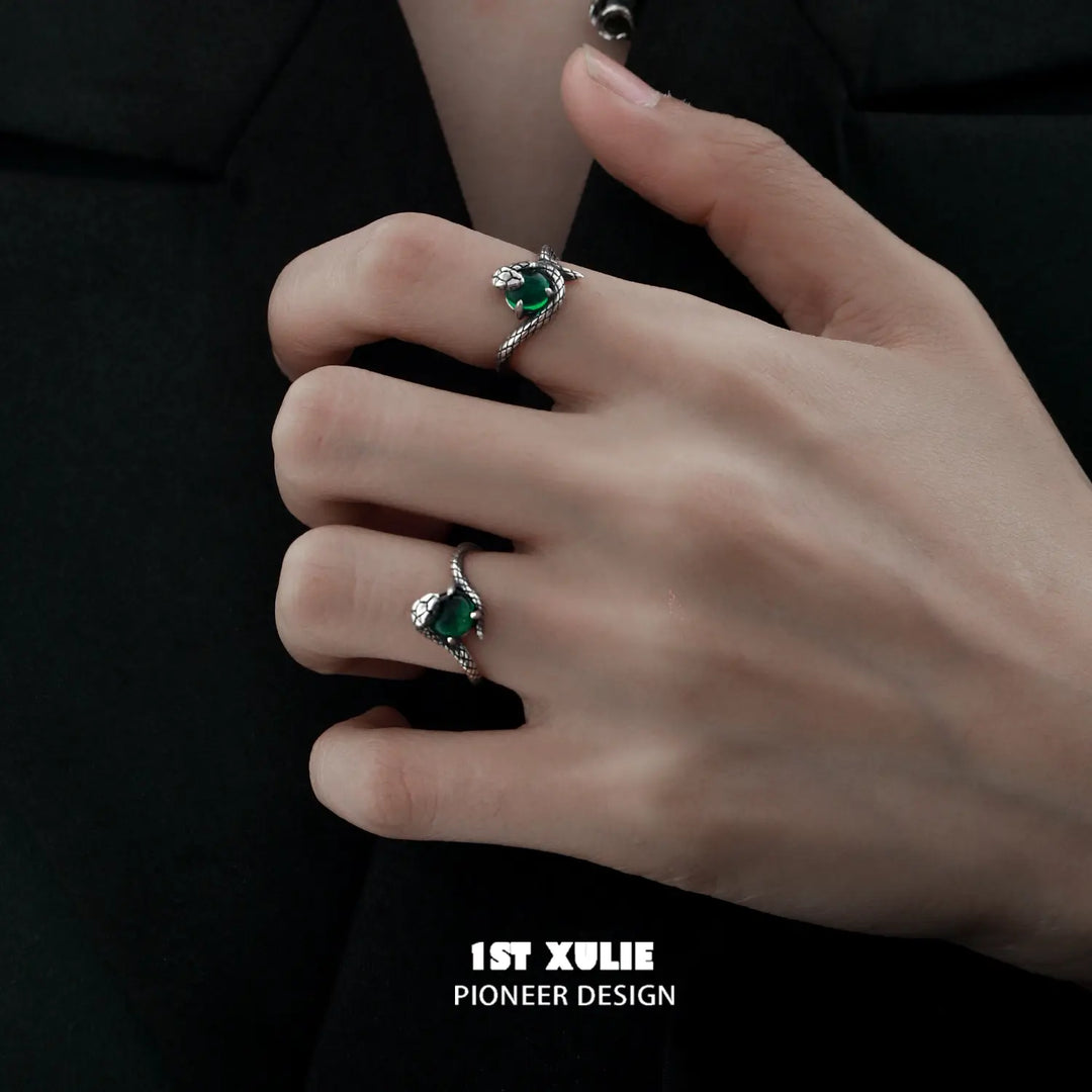 Slytherin House S925 Sterling Silver Energy Crystal Couples Rings 1ST XULIE