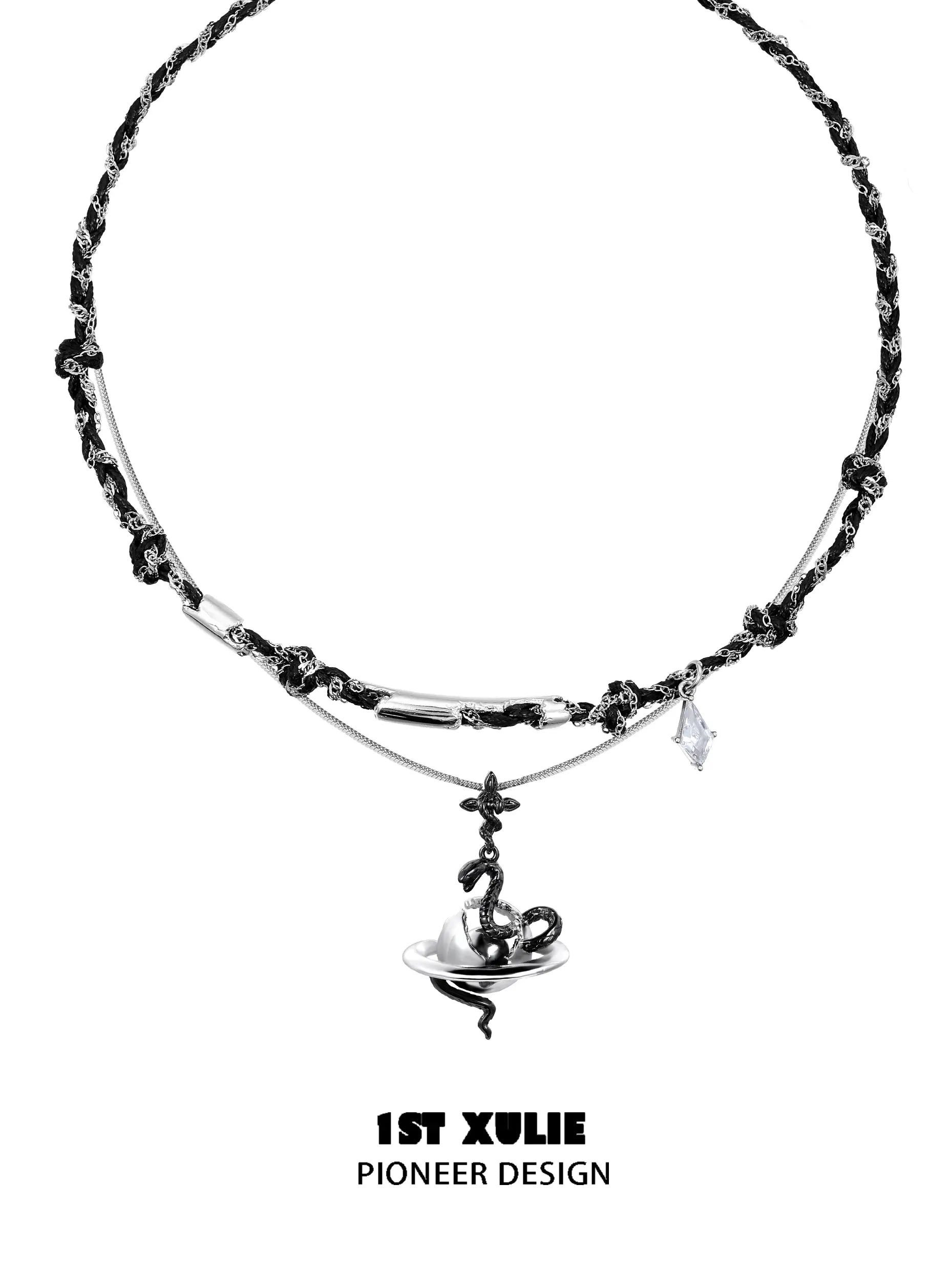 Snake Bite White × Black  Serpent 18k Platinum Plated Entwine Link Pendant Necklace™