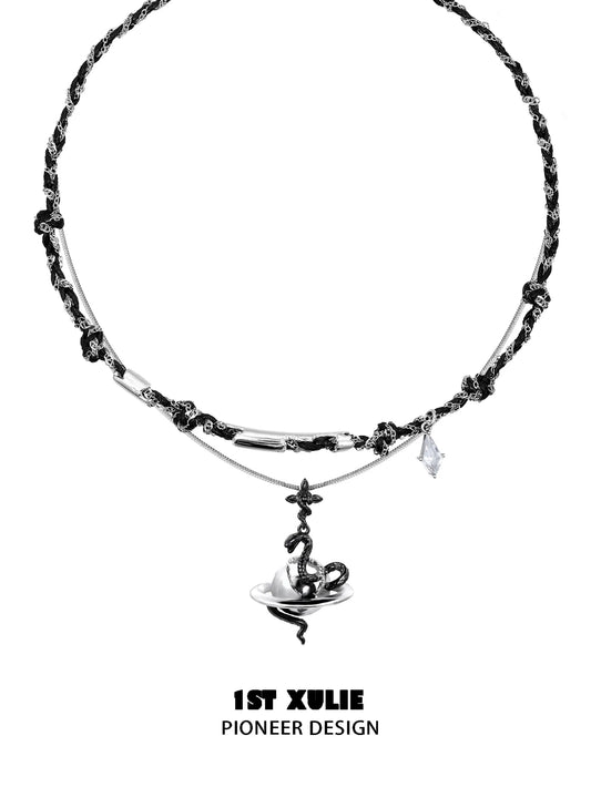 Snake Bite White × Black  Serpent 18k Platinum Plated Entwine Link Pendant Necklace™