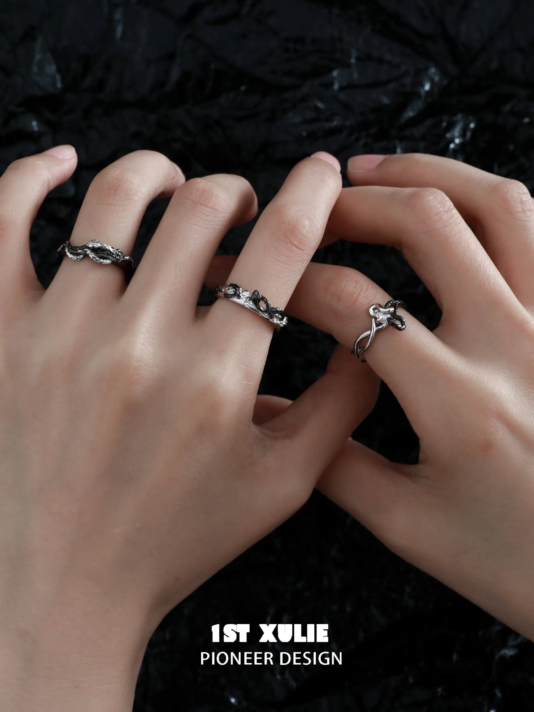 Snake Bite White × Black Serpent 925 Sterling Silver Adjustable Couple's Ring™