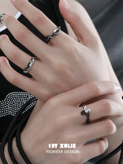 Snake Bite White × Black Serpent 925 Sterling Silver Adjustable Couple's Ring™