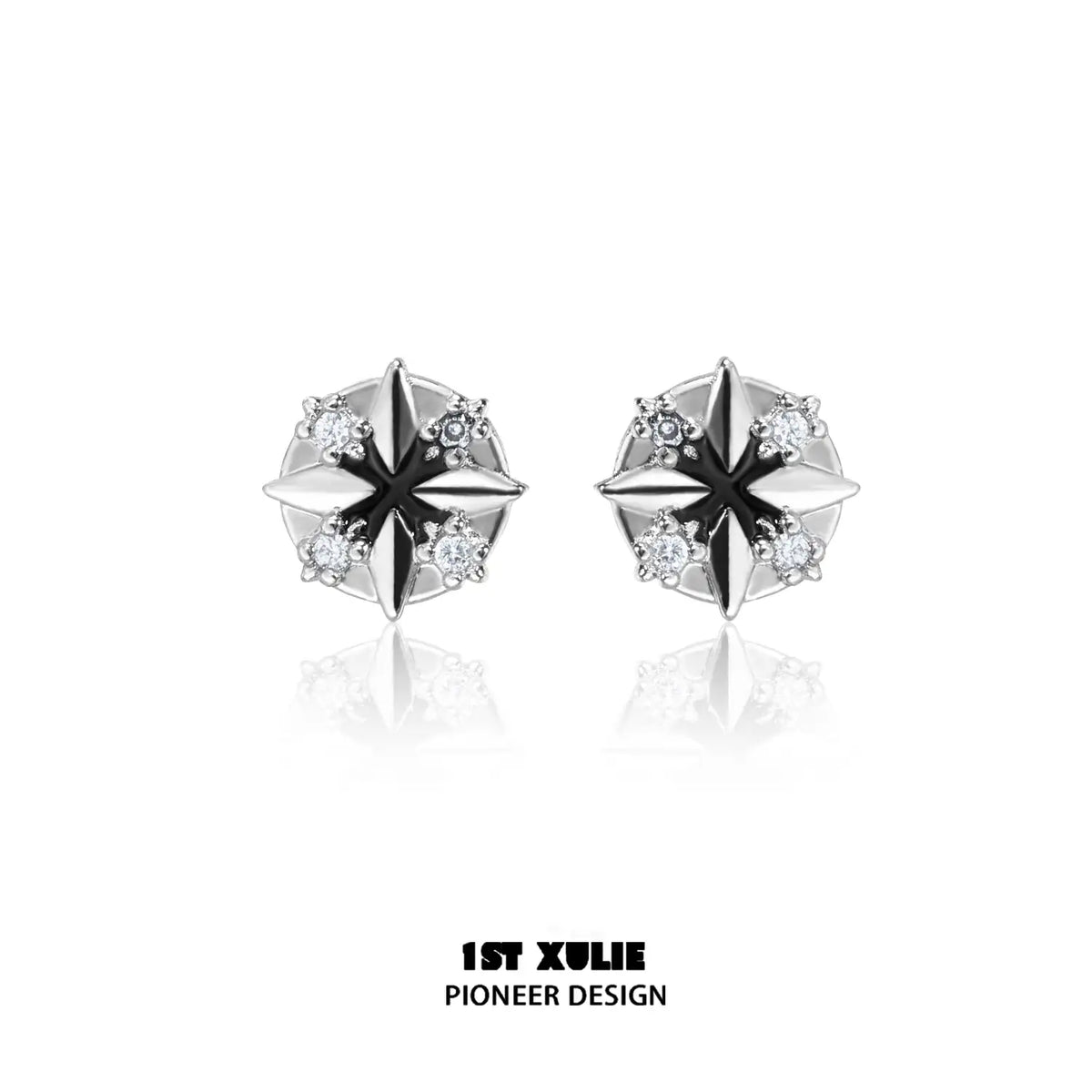 스타 트레일 S925 스털링 실버 블랙 레진 스터드 귀걸이™