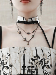 Swallow's Return 18K Black Gold Plated & Gold Leaf Swallow Choker Necklace™