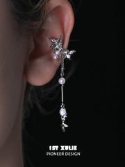 Whiterfly 18K プラチナメッキ バルブ パール タッセル イヤークリップ Earclips™