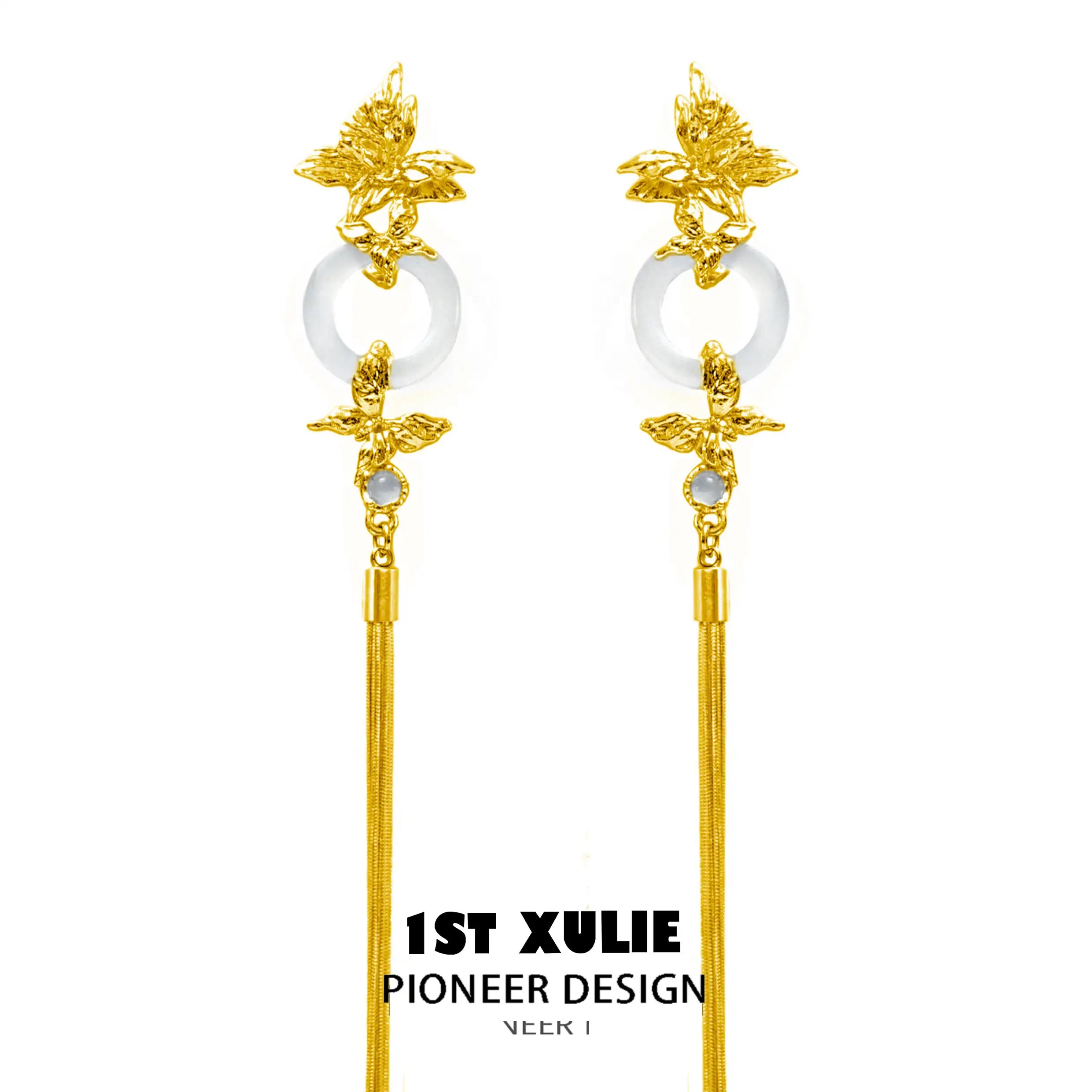 화이트플라이 18K 플래티넘 도금 24K 골드 도금 화이트 칼세도니 태슬 귀걸이™