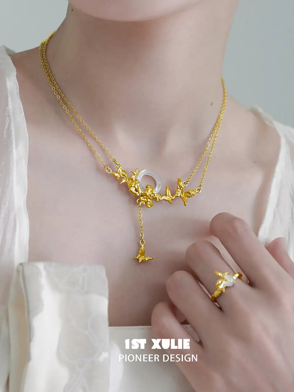 화이트플라이 24K 골드 도금 S925 스털링 실버 쉘 링™