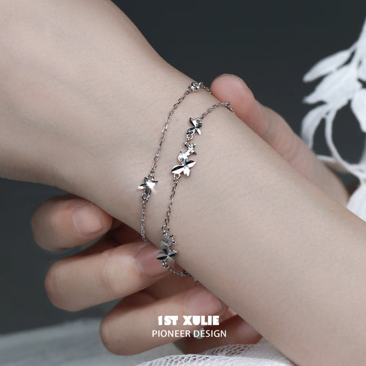 Whiterfly S925 Sterling Silver Butterfly Double Layer Chain Bracelets™