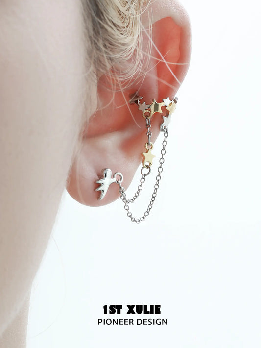 Wishtar 18K Platinum Plating Star ＆ Chain Earclips Ear Clips™