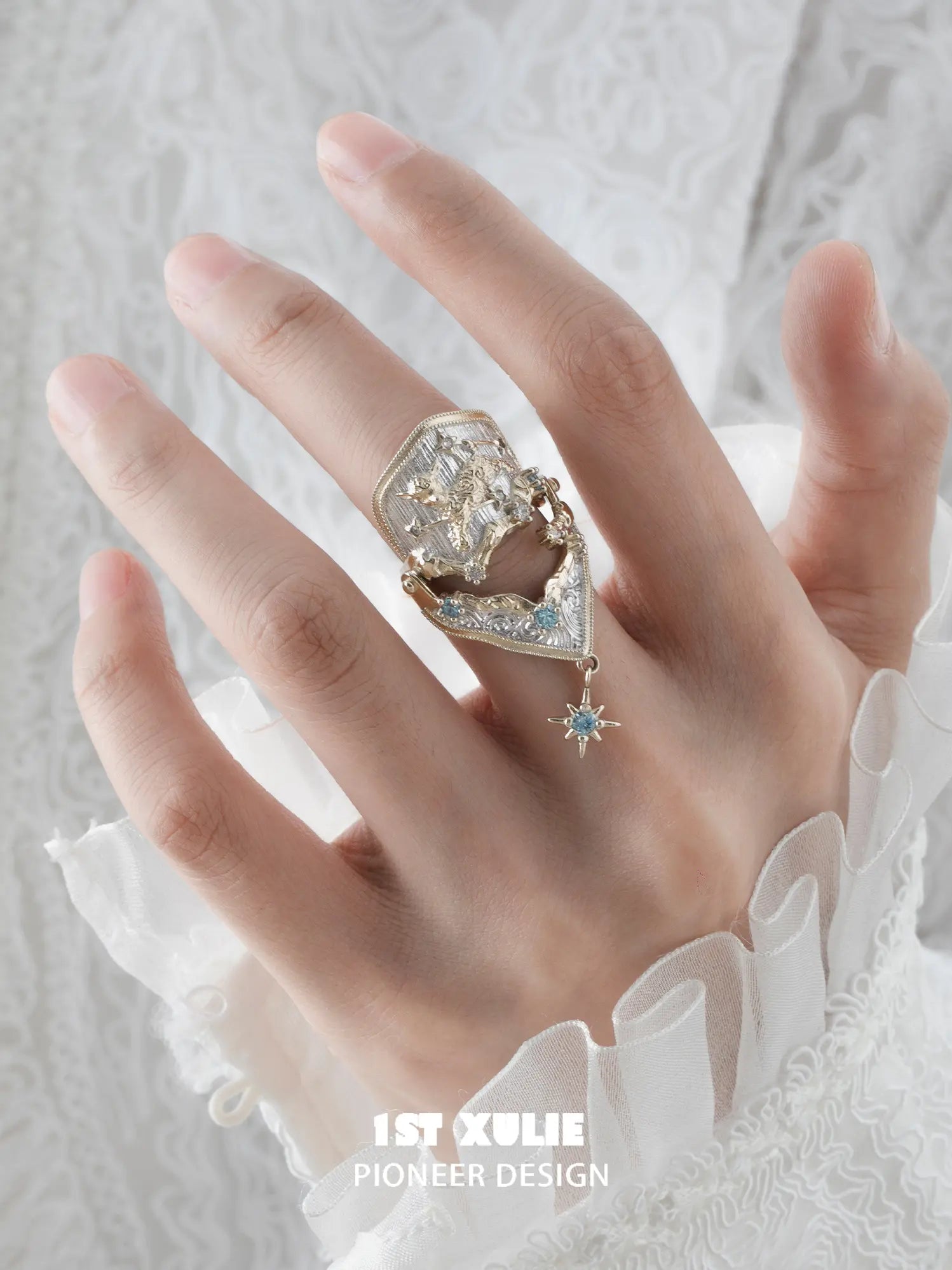Close view showing the open space and star drop of the armor ring