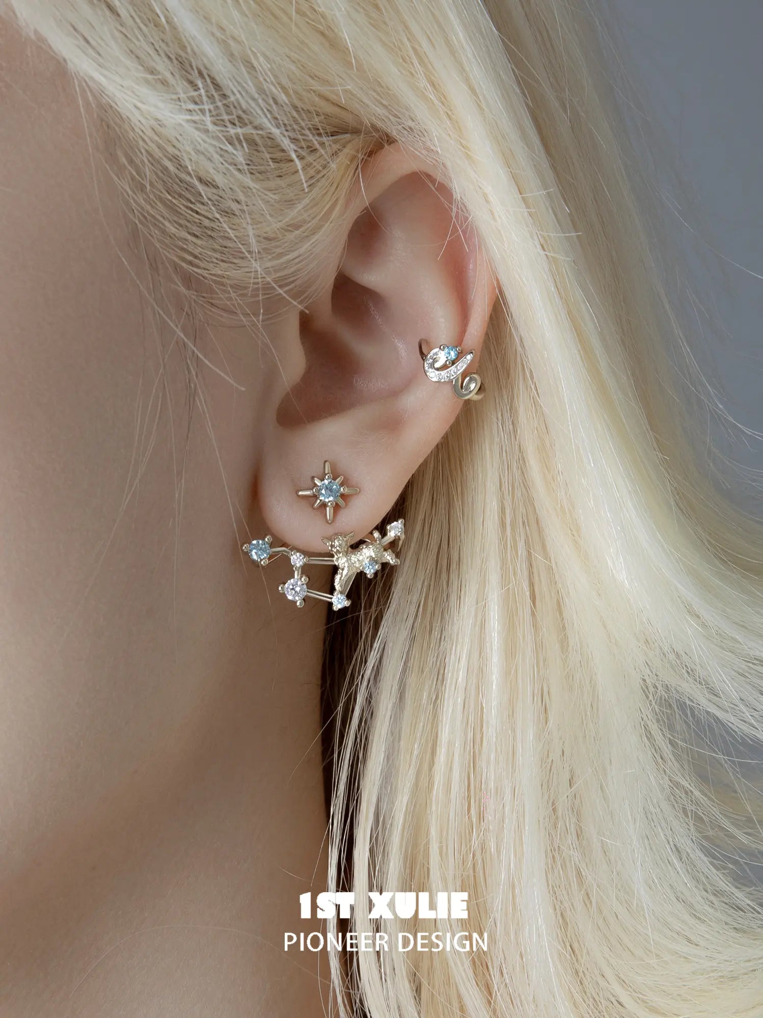 Detachable star and constellation earrings worn on the ear