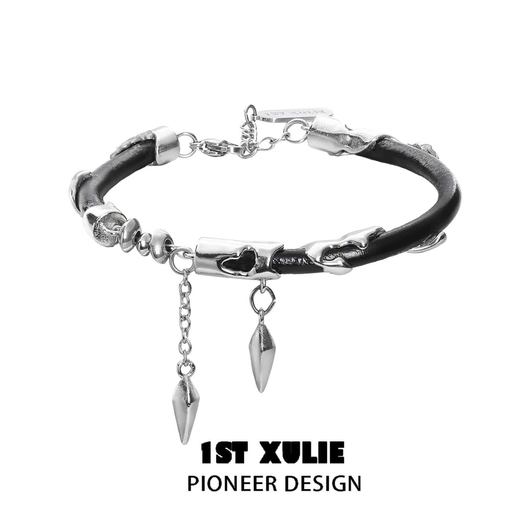 Black Mirror 18k Platinum Plated Cowhide Bracelet - 1ST XULIE